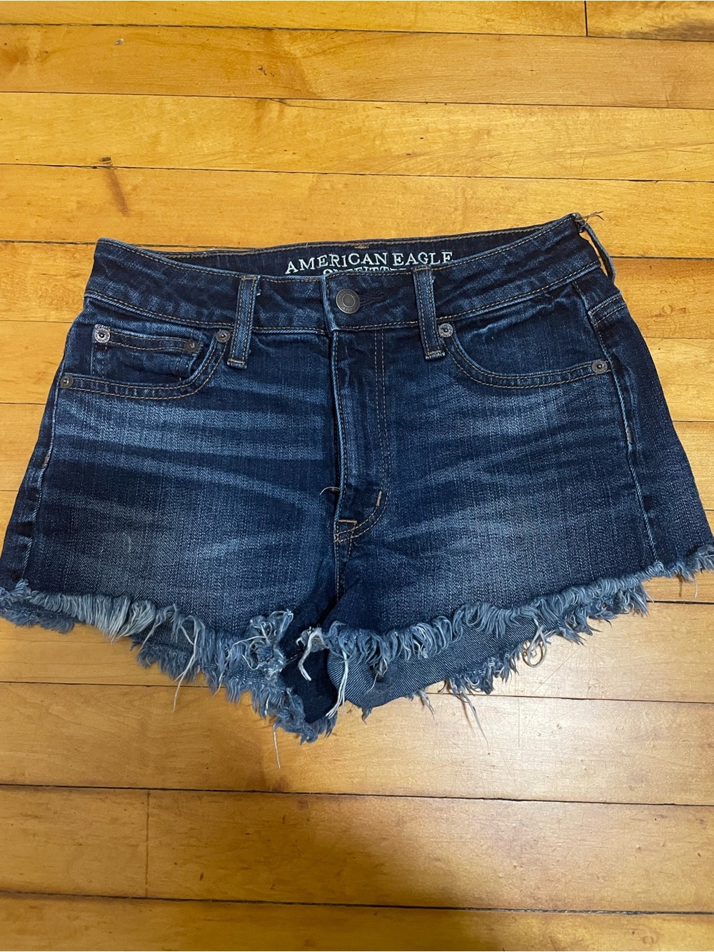 American Eagle Jean Shorts Womans Size 00 Hi-Rise Festival Denim Raw Hem